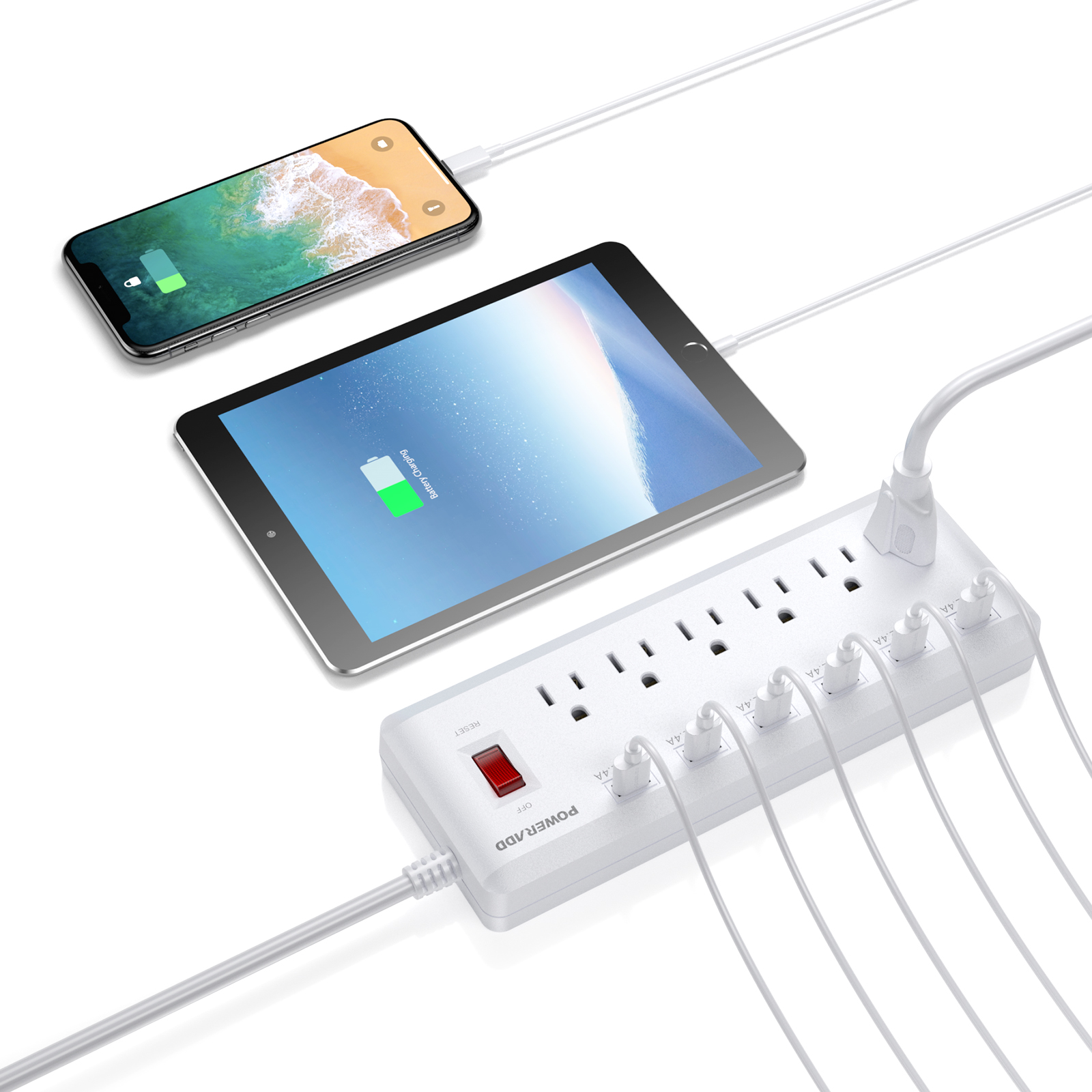 Poweradd Power Strip 6 Outlets 6 Smart USB Charging Ports Surge Protector